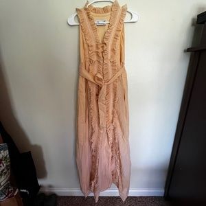 1960s Pixie Vintage Peach Ruffle Maxi Dress XS